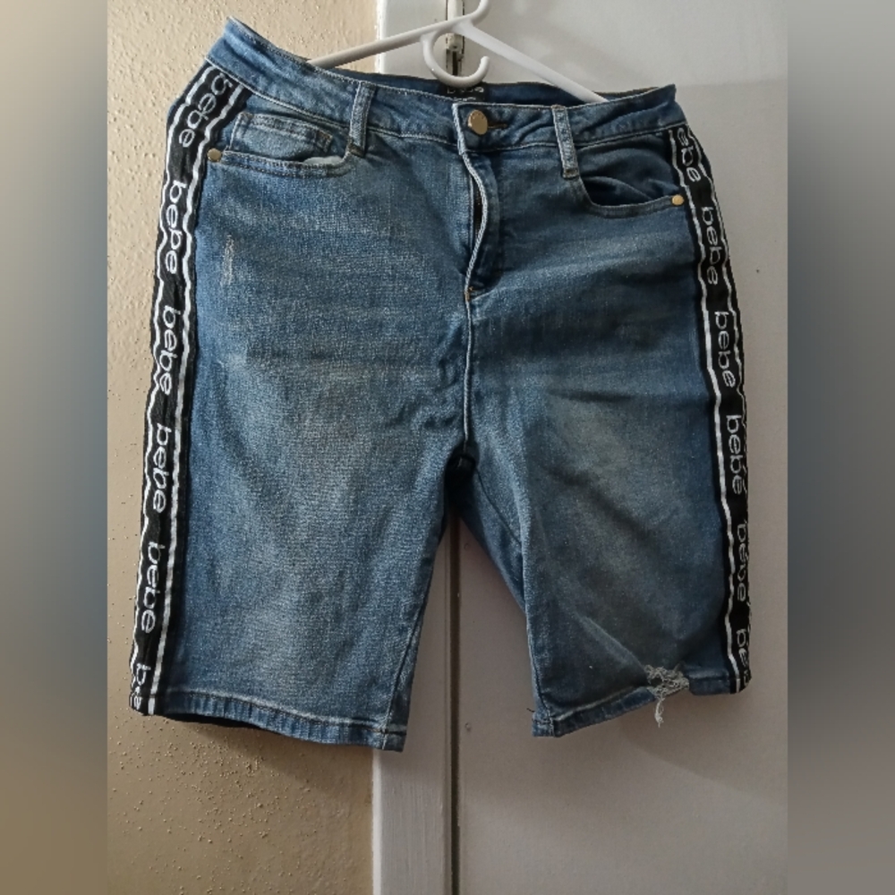 Bebe Denim Shorts with Logo Trim